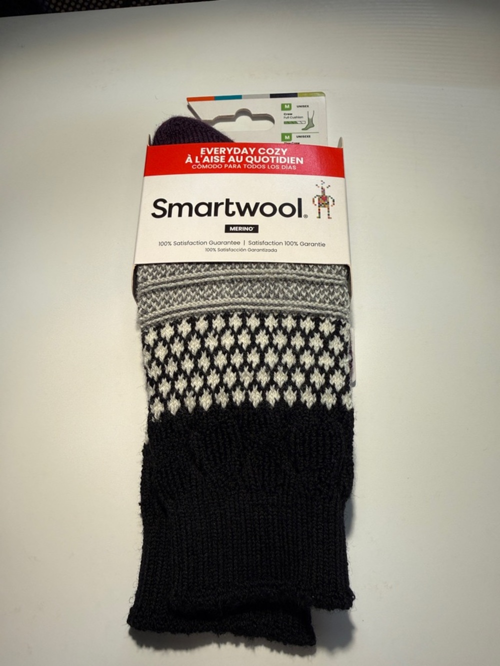 Smartwool Unisex Crew Black and Gray Fair Isle Merino Crew Socks